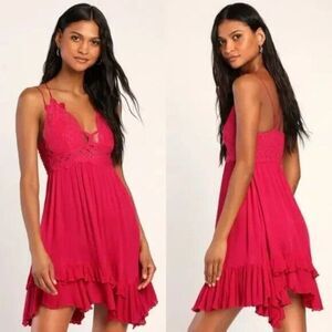 Free People One Adella Lace Slip Mini Dress Hypnotic Hot Pink Fuchsia Medium